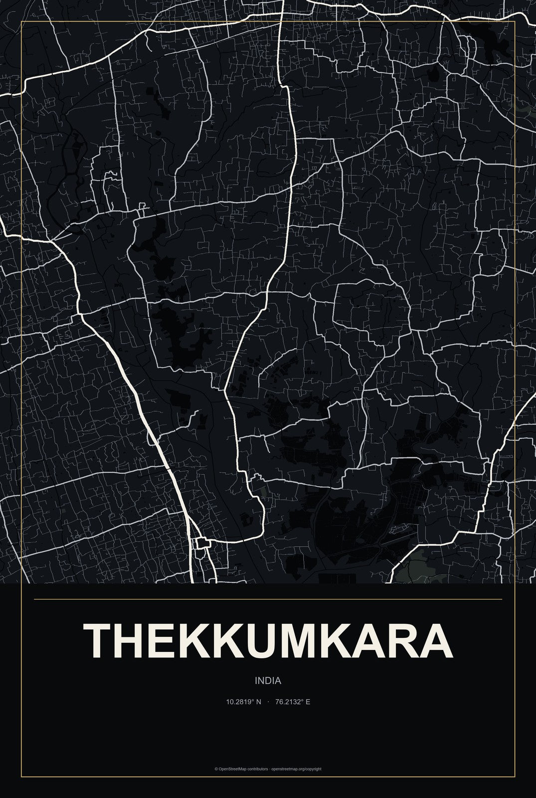 Thekkumkara, India City Map Aluminum Sign in Metropolitan Noir style