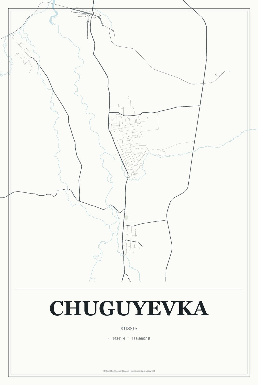 Chuguyevka, Russia City Map Aluminum Sign in Gallery Air style