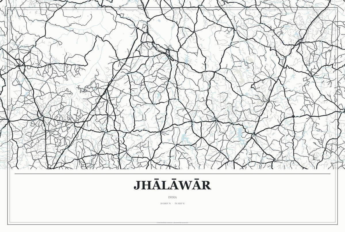 Jhālāwār, India City Map Aluminum Sign in Gallery Air style