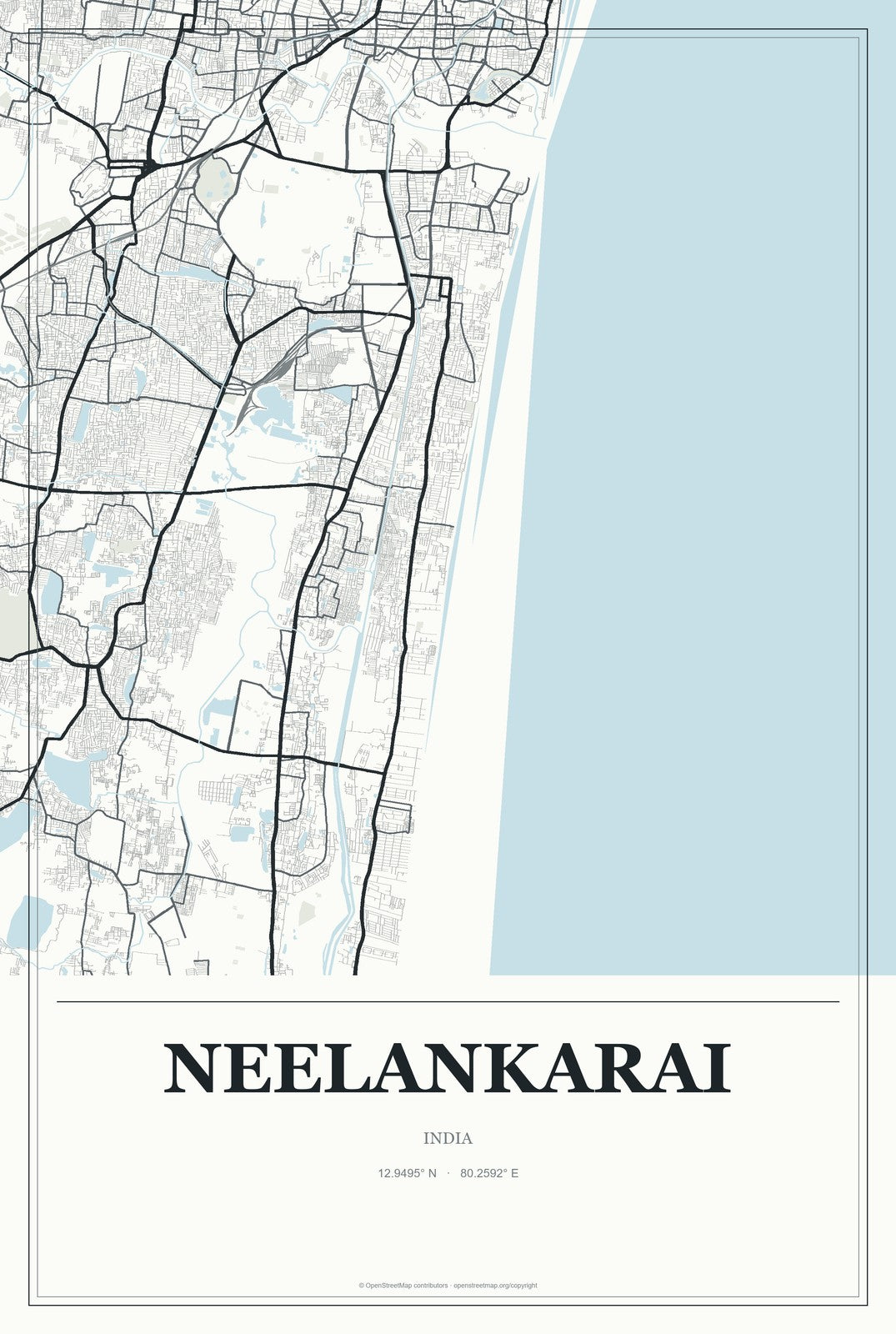 Neelankarai, India City Map Aluminum Sign in Gallery Air style