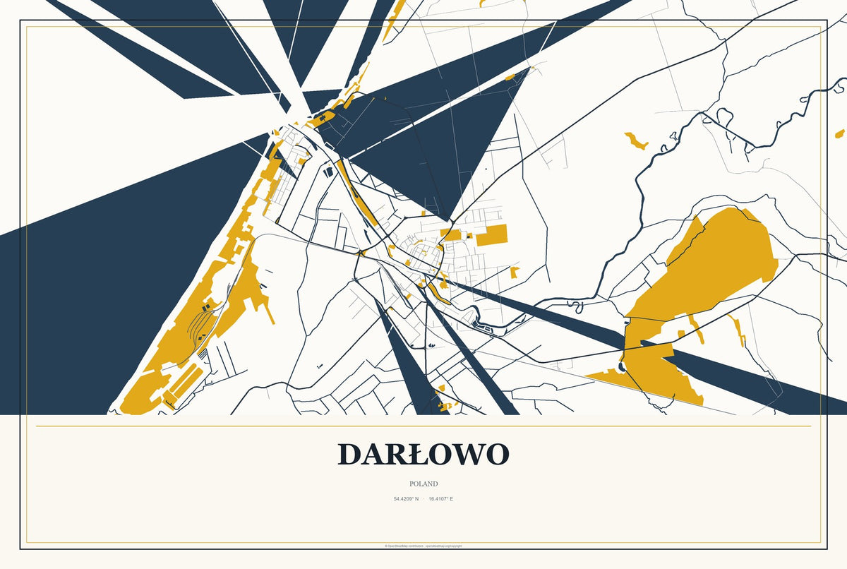 Darłowo, Poland City Map Aluminum Sign in Citrine Modern style