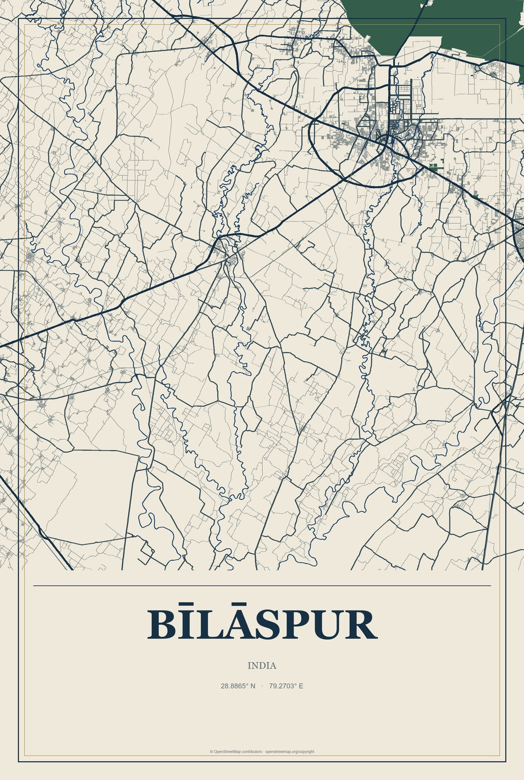 Bīlāspur, India City Map Aluminum Sign in Coastal Cutout style