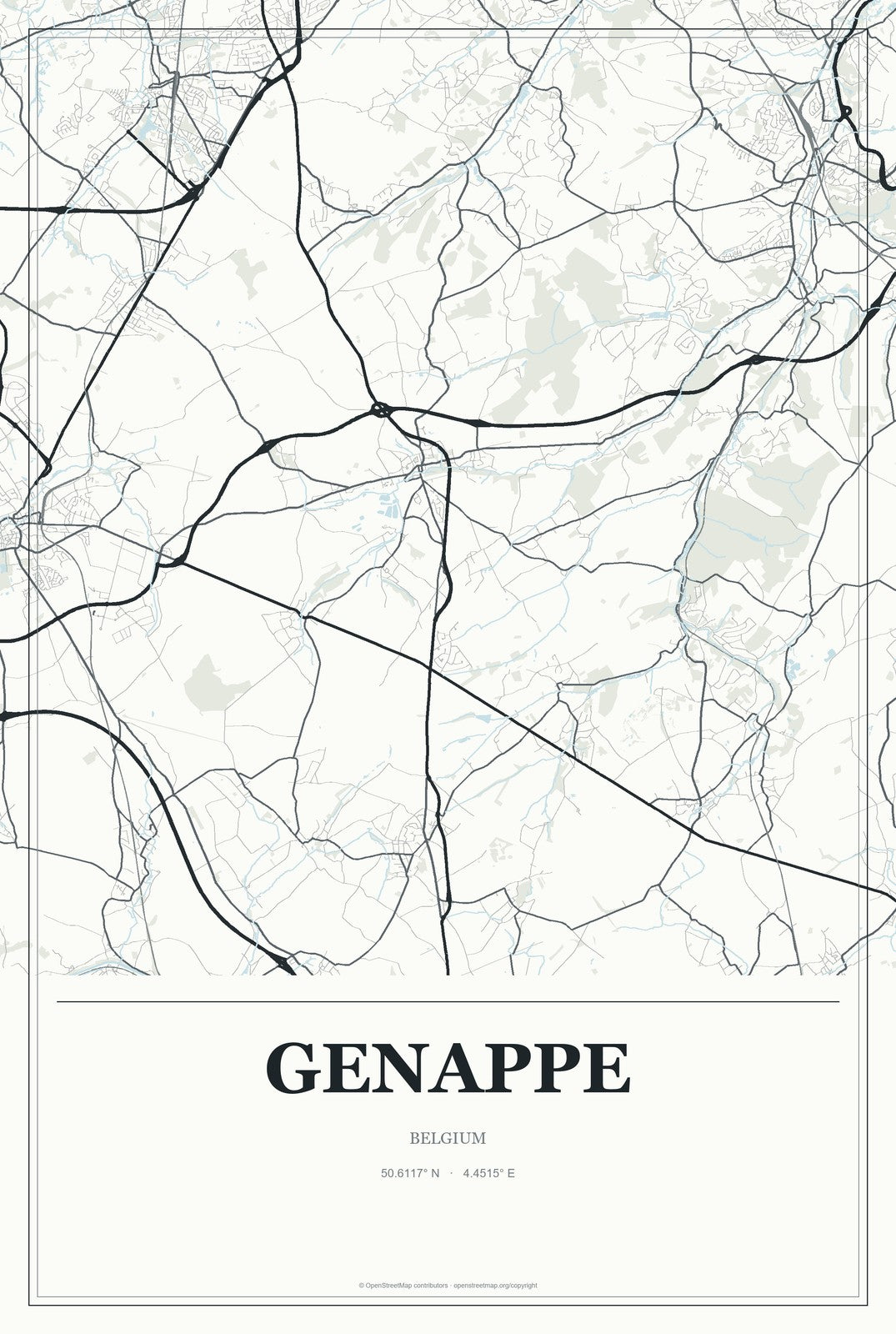 Genappe, Belgium City Map Aluminum Sign in Gallery Air style