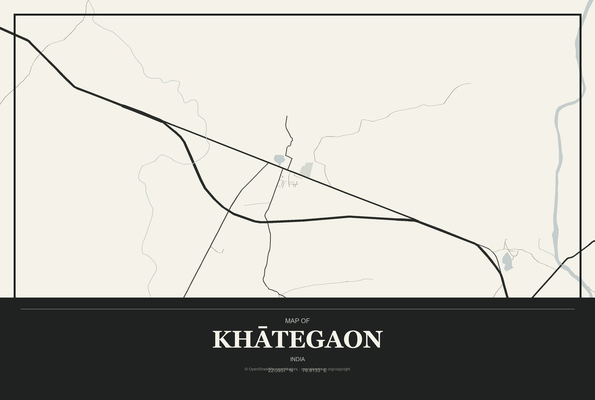 Khātegaon, India City Map Aluminum Sign in Museum Plaque style