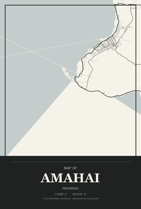 Amahai, Indonesia City Map Aluminum Sign in Museum Plaque style