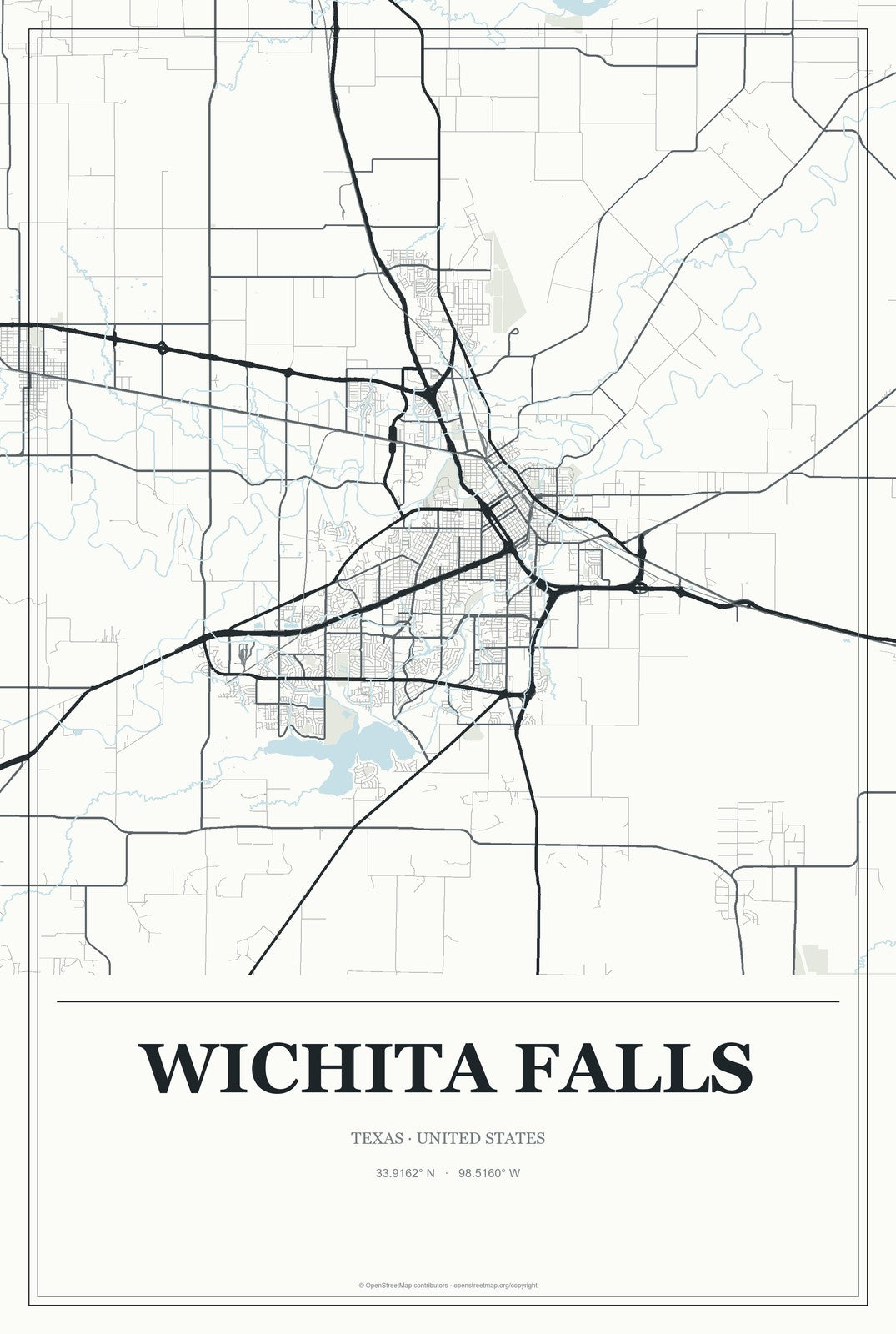 Wichita Falls, Texas City Map Aluminum Sign in Gallery Air style