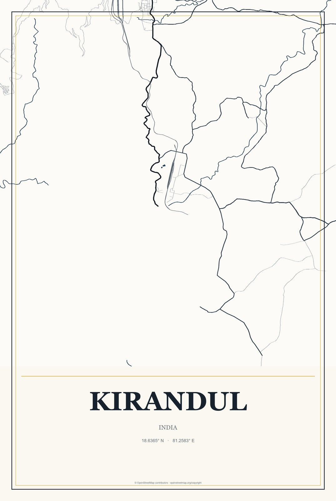 Kirandul, India City Map Aluminum Sign in Citrine Modern style