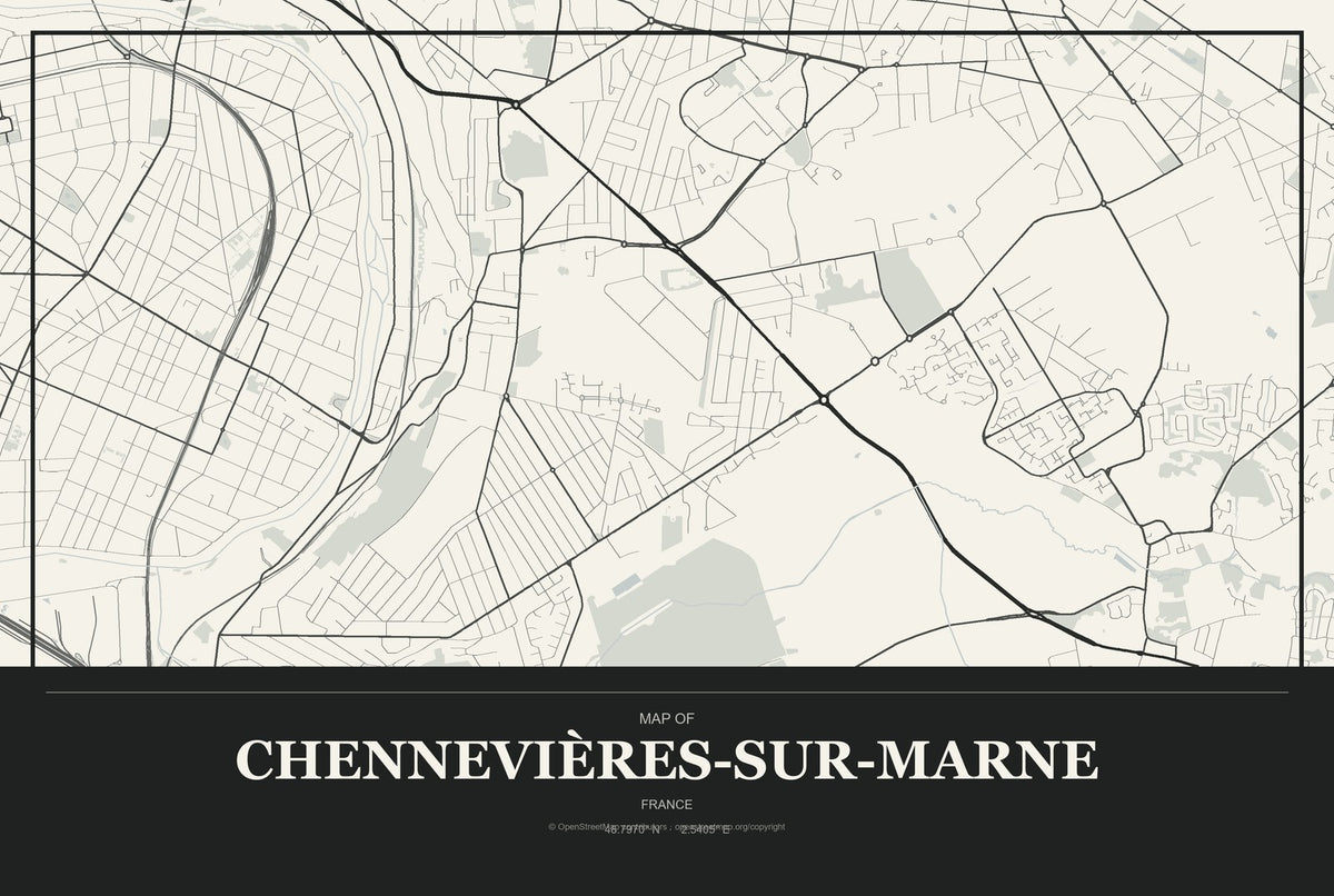 Chennevières-sur-Marne, France City Map Aluminum Sign in Museum Plaque style