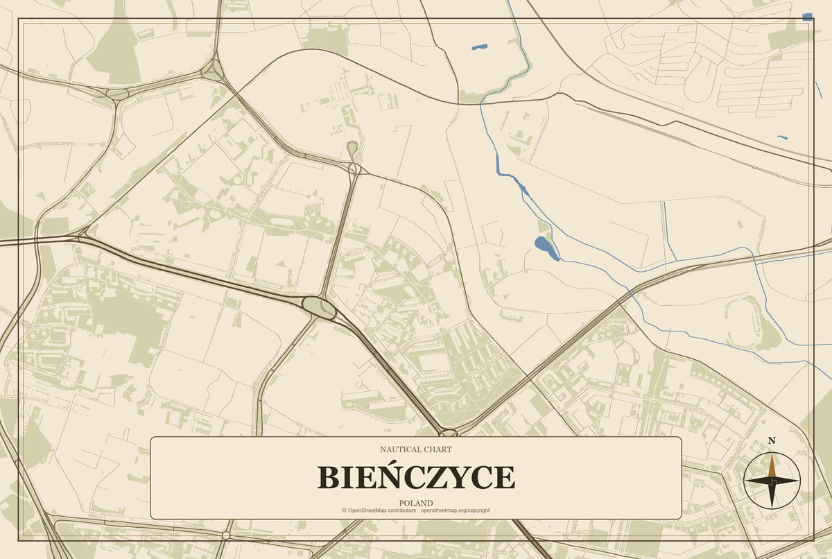Bieńczyce, Poland City Map Aluminum Sign in Heritage Nautical style
