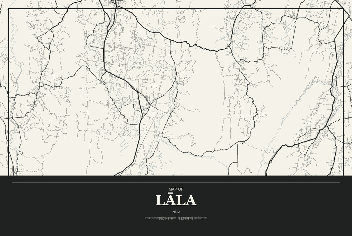 Lāla, India City Map Aluminum Sign in Museum Plaque style