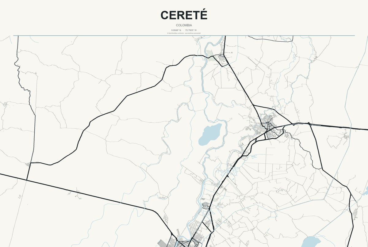 Cereté, Colombia City Map Aluminum Sign in Headline Atlas style