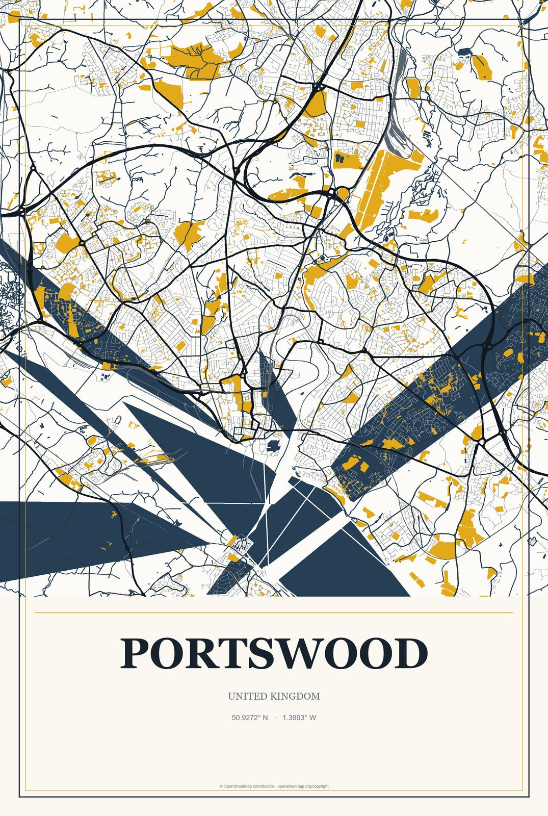 Portswood, United Kingdom City Map Aluminum Sign in Citrine Modern style