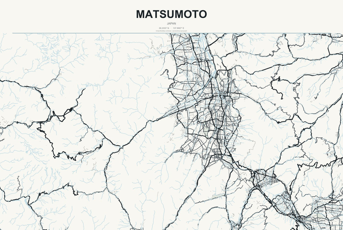 Matsumoto, Japan City Map Aluminum Sign in Headline Atlas style