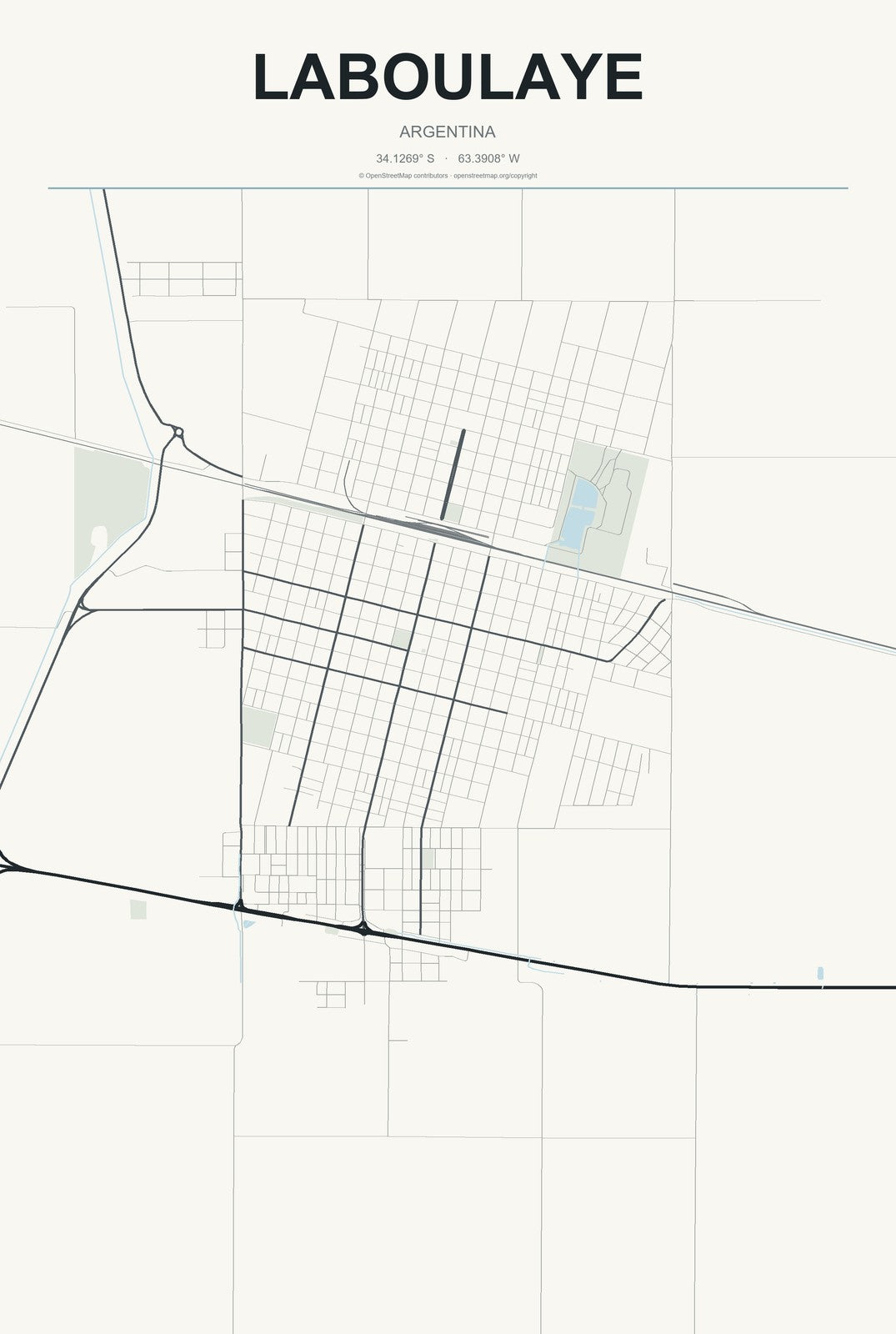 Laboulaye, Argentina City Map Aluminum Sign in Headline Atlas style