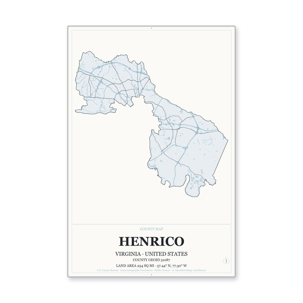Henrico County, Virginia Map Aluminum Sign in Gallery Air style