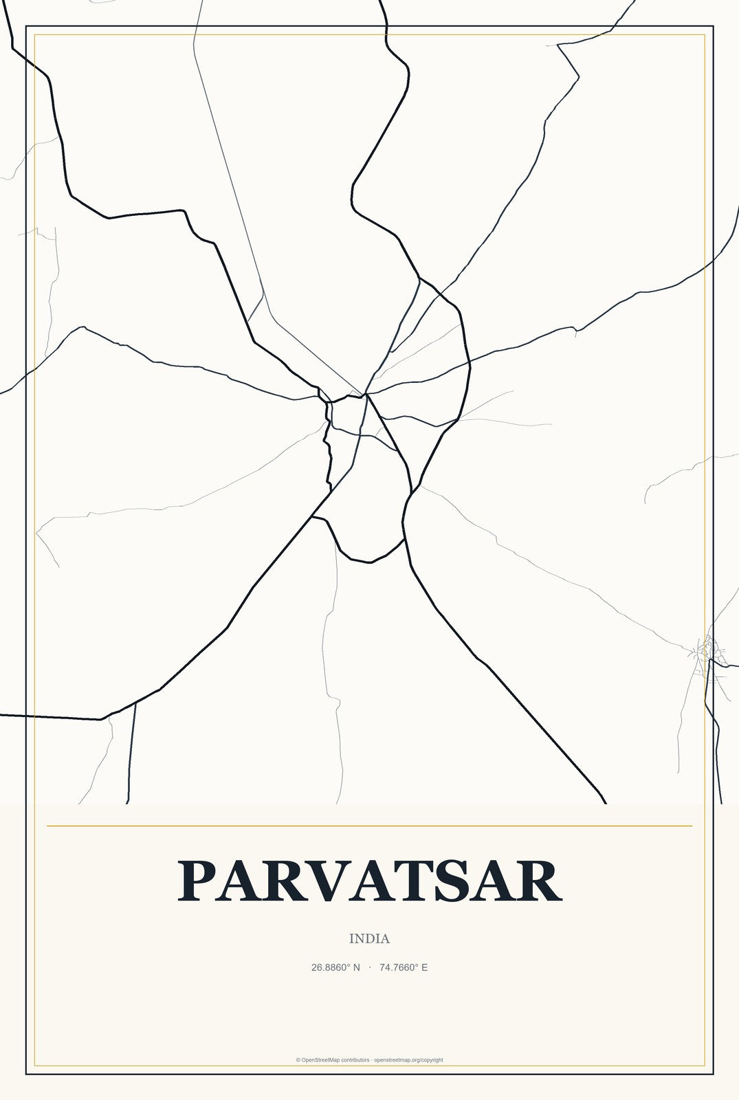Parvatsar, India City Map Aluminum Sign in Citrine Modern style