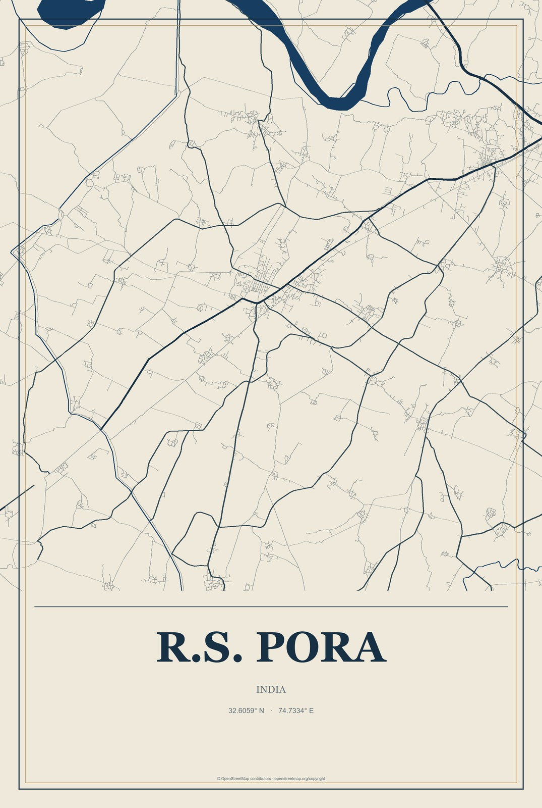 R.S. Pora, India City Map Aluminum Sign in Coastal Cutout style