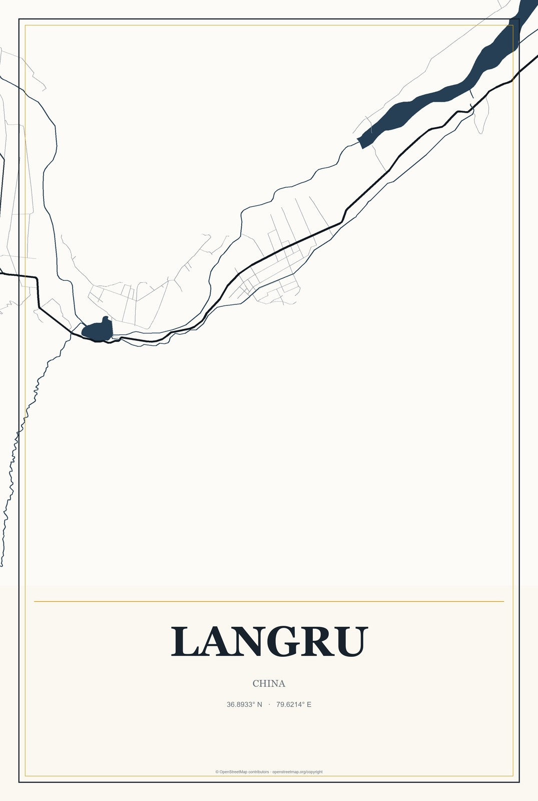 Langru, China City Map Aluminum Sign in Citrine Modern style