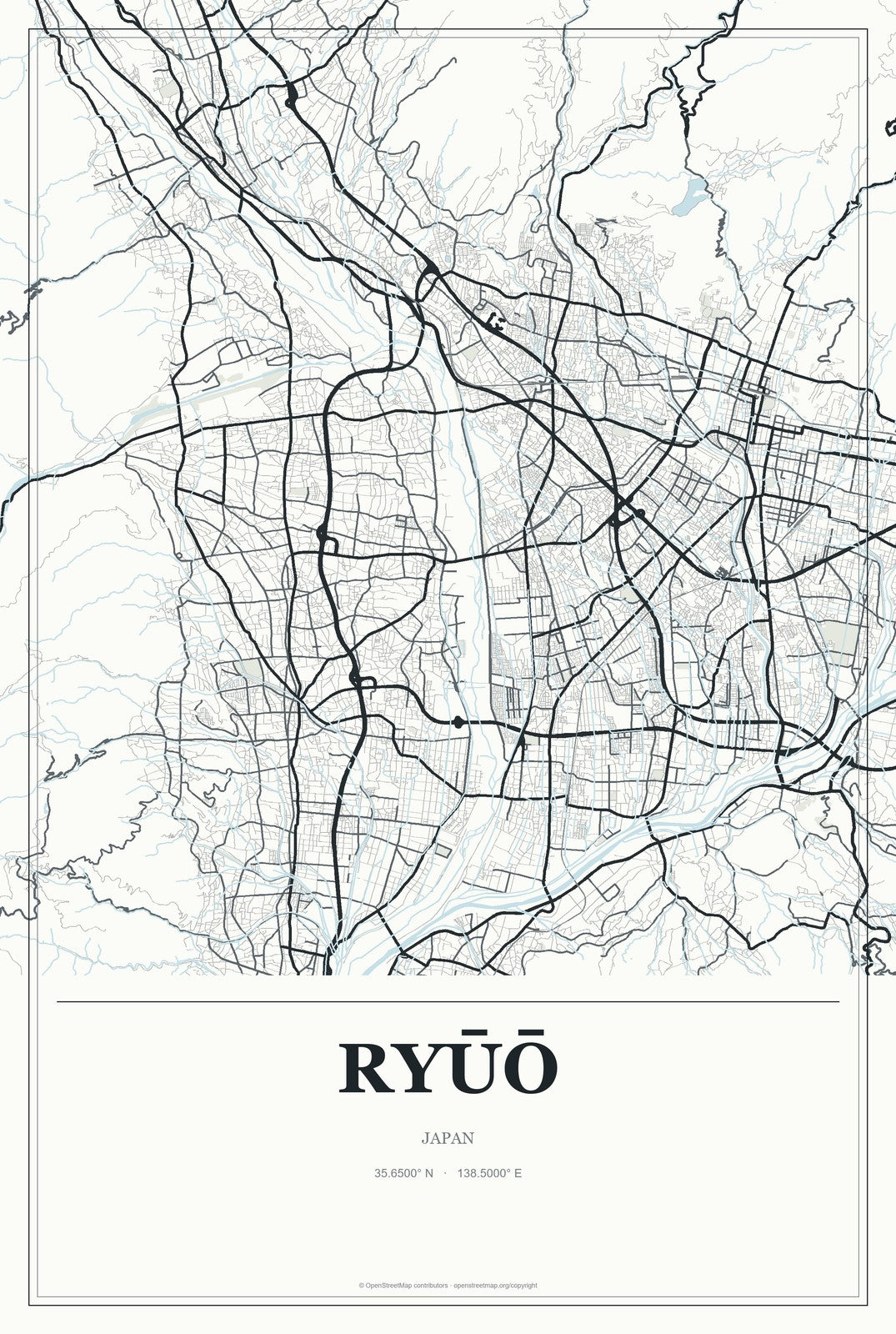 Ryūō, Yamanashi, Japan City Map Aluminum Sign in Gallery Air style