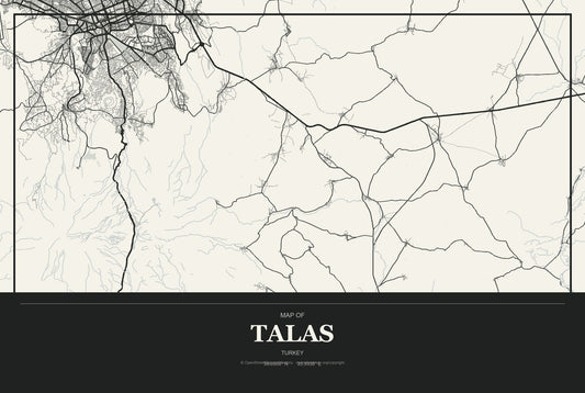 Talas, Turkey City Map Aluminum Sign in Museum Plaque style
