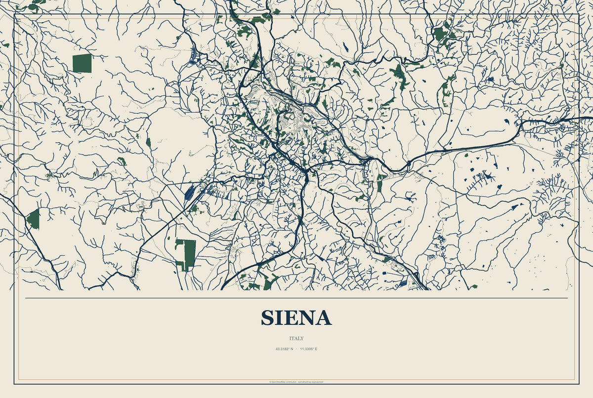 Siena, Italy City Map Aluminum Sign in Coastal Cutout style