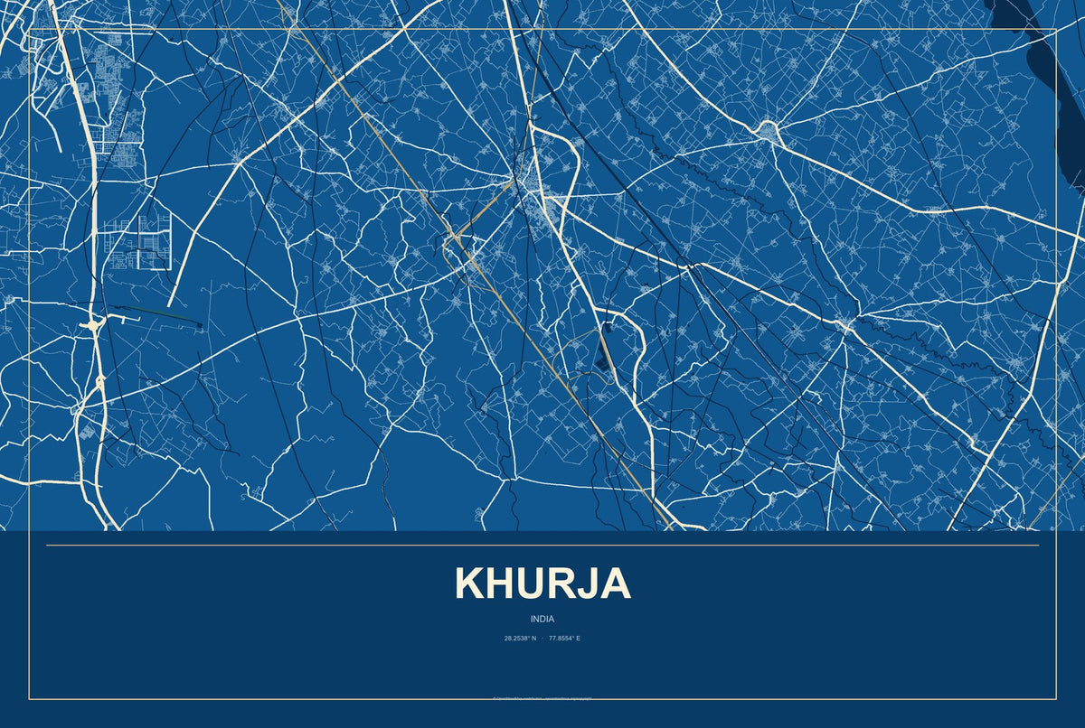 Khurja, India City Map Aluminum Sign in Harbor Cobalt style