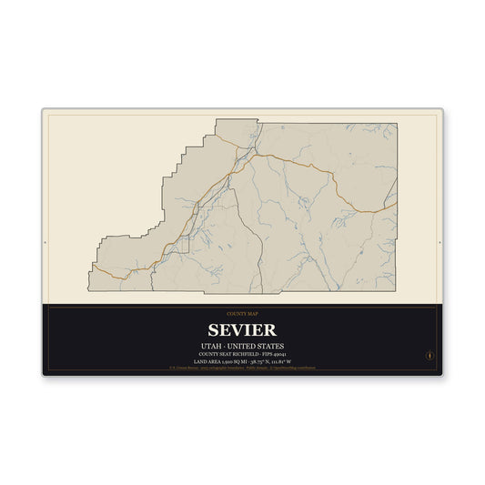 Sevier County, Utah Map Aluminum Sign in Museum Plaque style