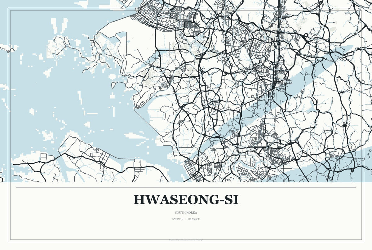 Hwaseong-si, South Korea City Map Aluminum Sign in Gallery Air style
