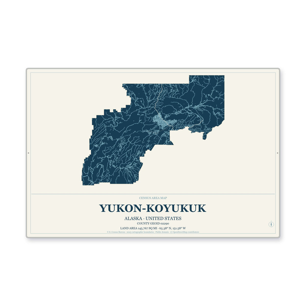 Yukon-Koyukuk Census Area, Alaska Map Aluminum Sign in Coastal Cutout style