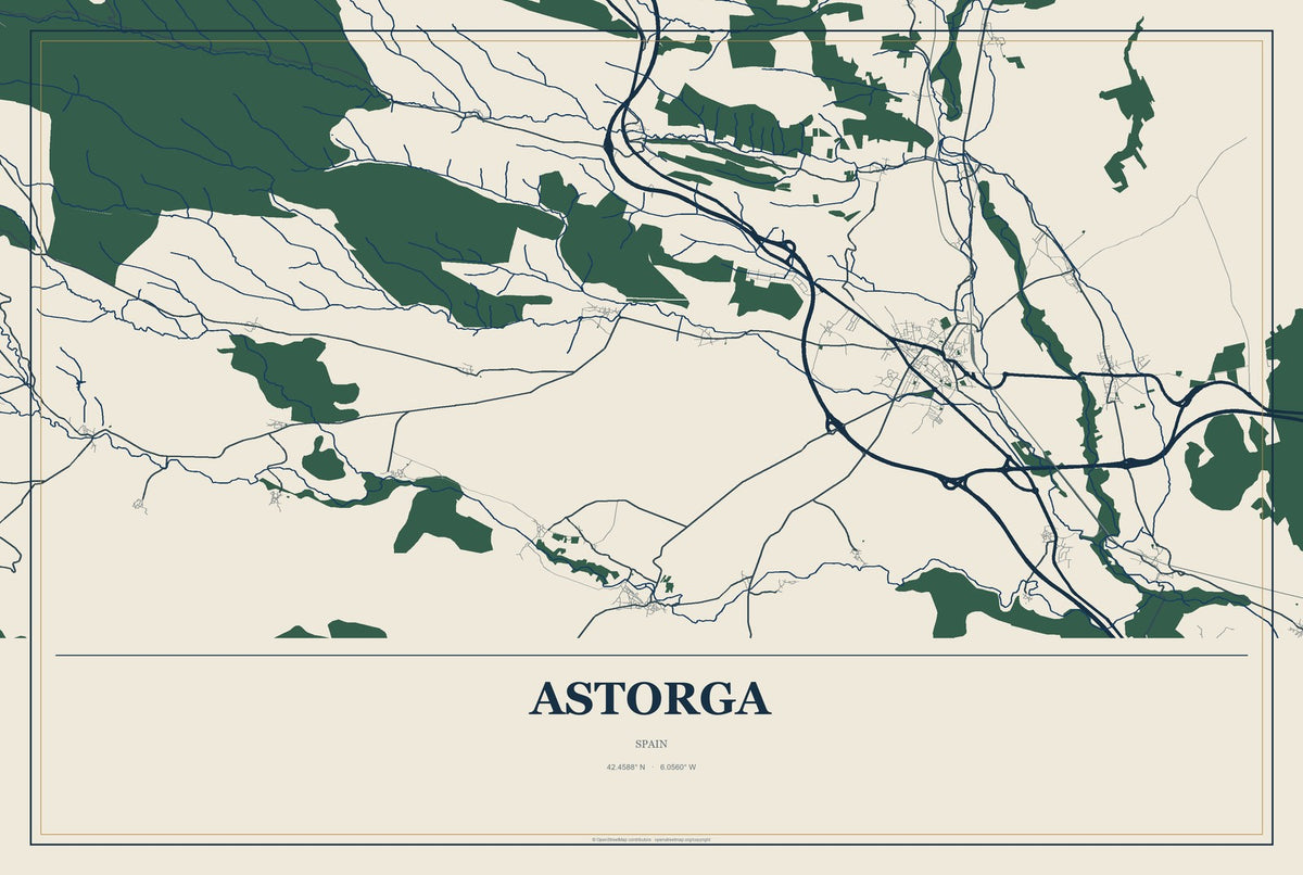 Astorga, Spain City Map Aluminum Sign in Coastal Cutout style