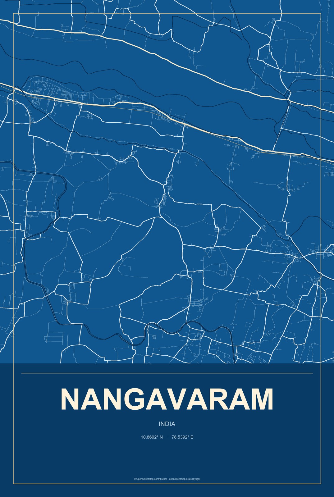 Nangavaram, India City Map Aluminum Sign in Harbor Cobalt style