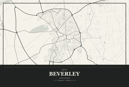 Beverley, United Kingdom City Map Aluminum Sign in Museum Plaque style