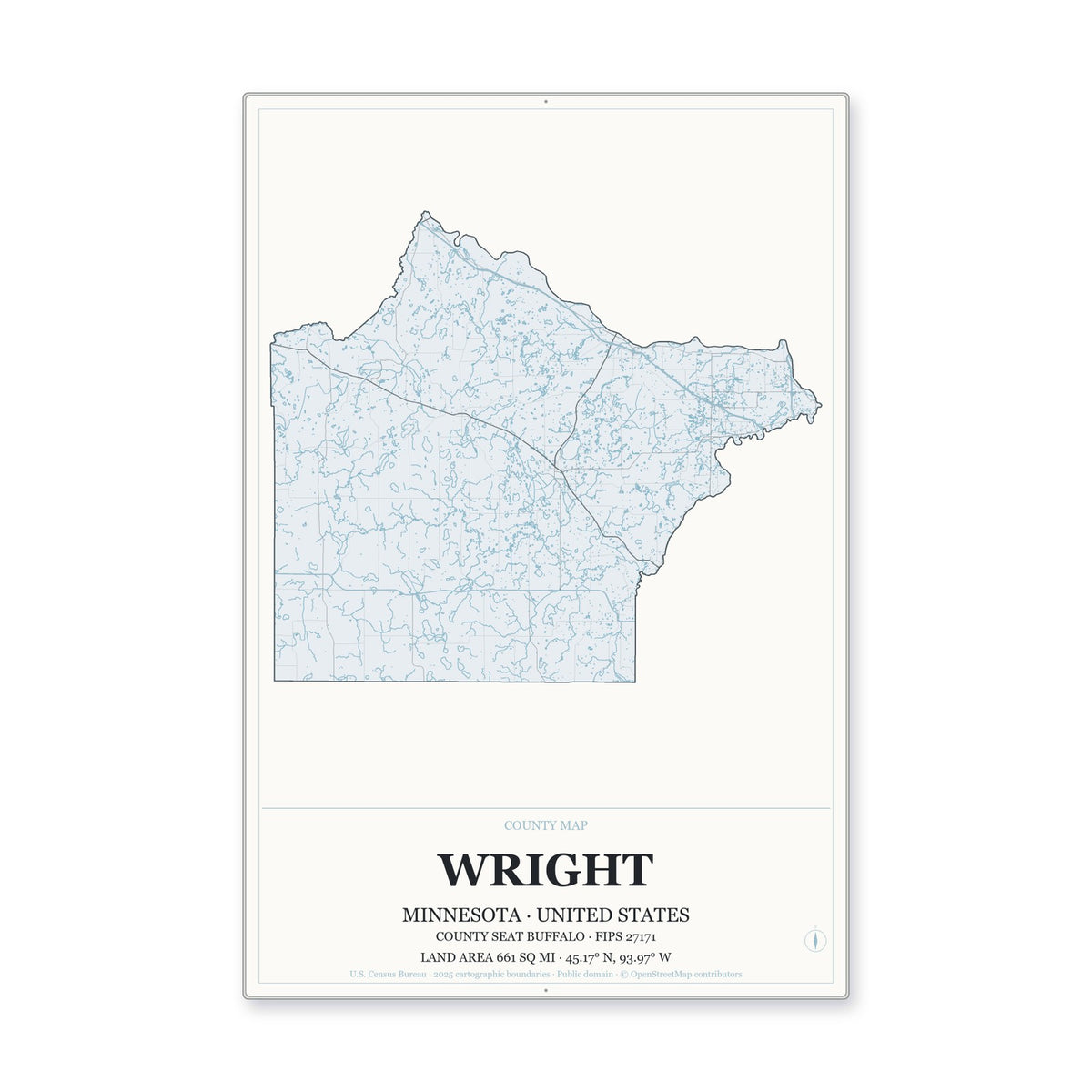 Wright County, Minnesota Map Aluminum Sign in Gallery Air style