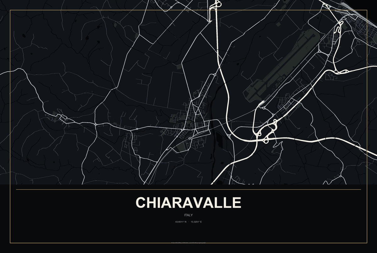 Chiaravalle, Italy City Map Aluminum Sign in Metropolitan Noir style