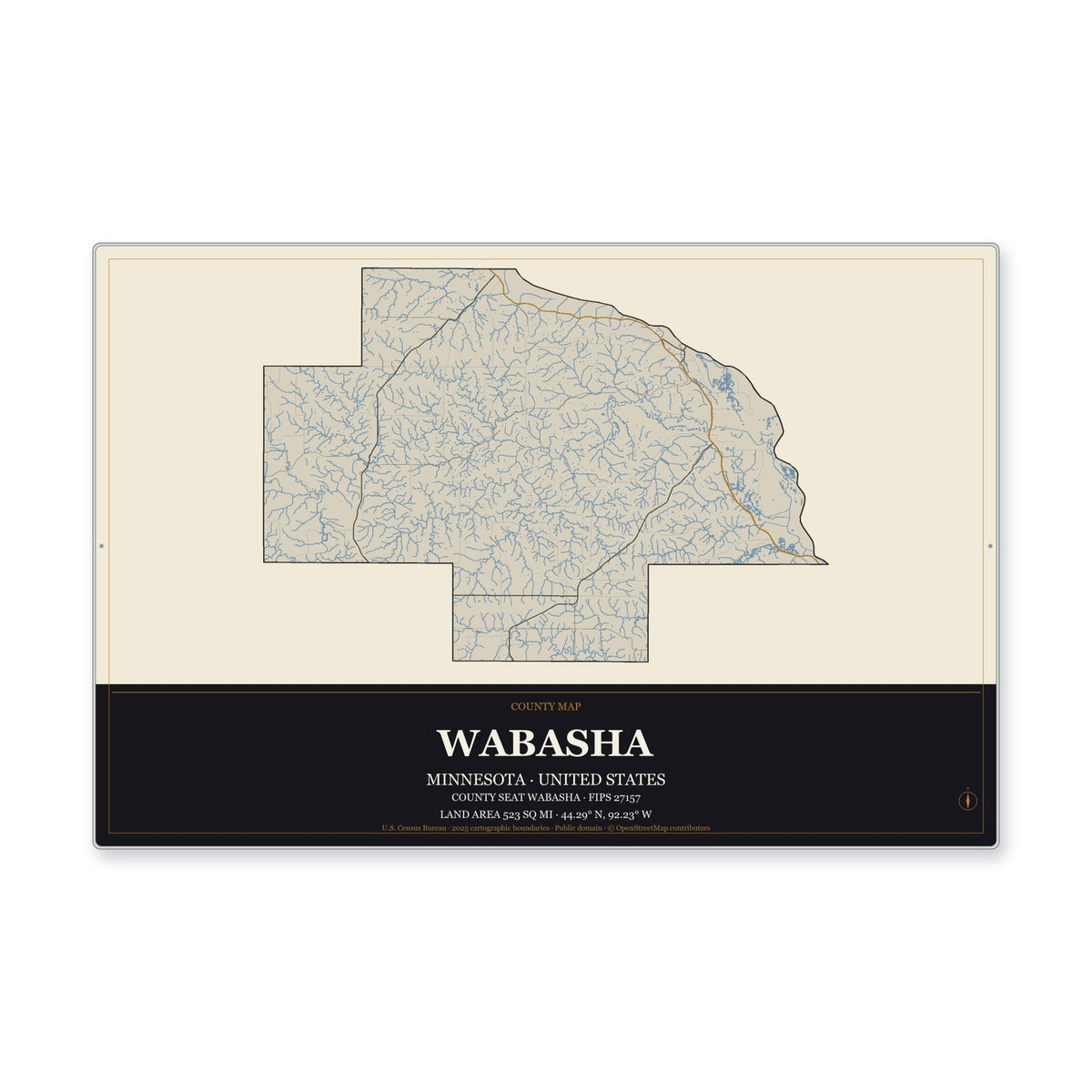 Wabasha County, Minnesota Map Aluminum Sign in Museum Plaque style
