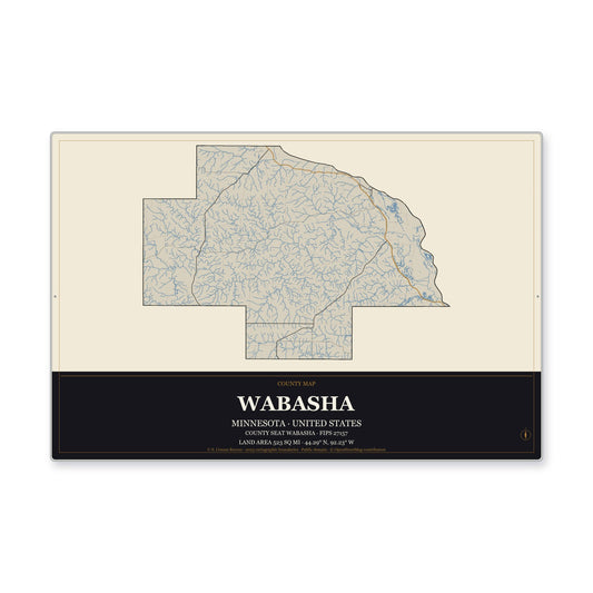 Wabasha County, Minnesota Map Aluminum Sign in Museum Plaque style