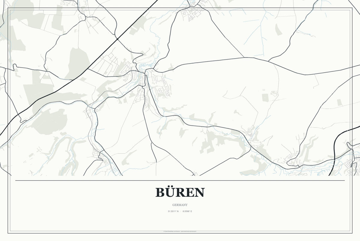 Büren, Germany City Map Aluminum Sign in Gallery Air style