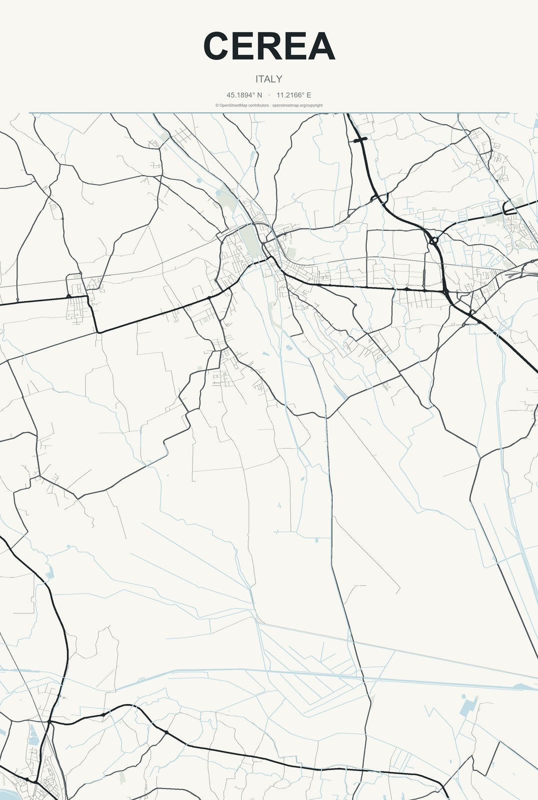 Cerea, Italy City Map Aluminum Sign in Headline Atlas style