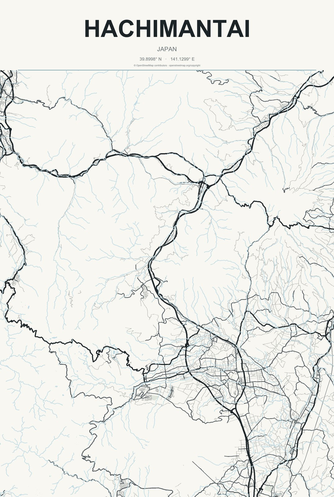 Hachimantai, Japan City Map Aluminum Sign in Headline Atlas style
