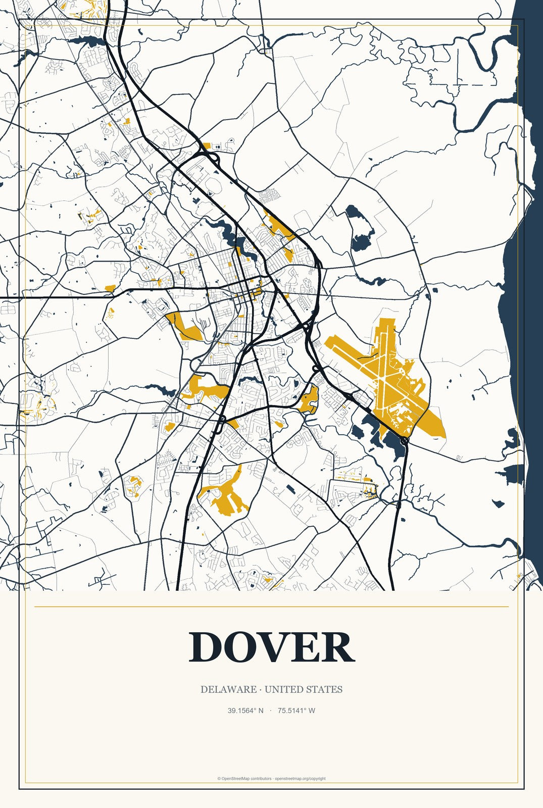 Dover, Delaware City Map Aluminum Sign in Citrine Modern style
