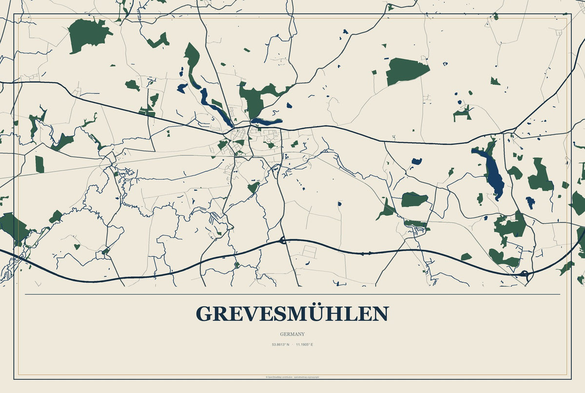 Grevesmühlen, Germany City Map Aluminum Sign in Coastal Cutout style