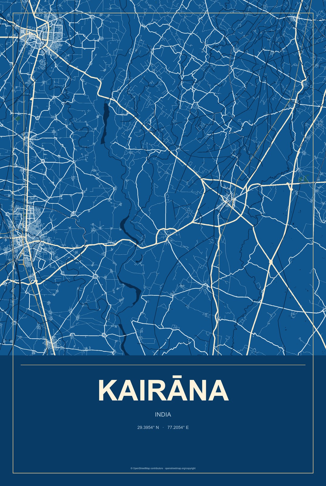Kairāna, India City Map Aluminum Sign in Harbor Cobalt style