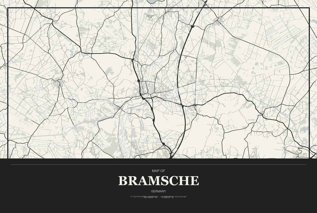 Bramsche, Germany City Map Aluminum Sign in Museum Plaque style