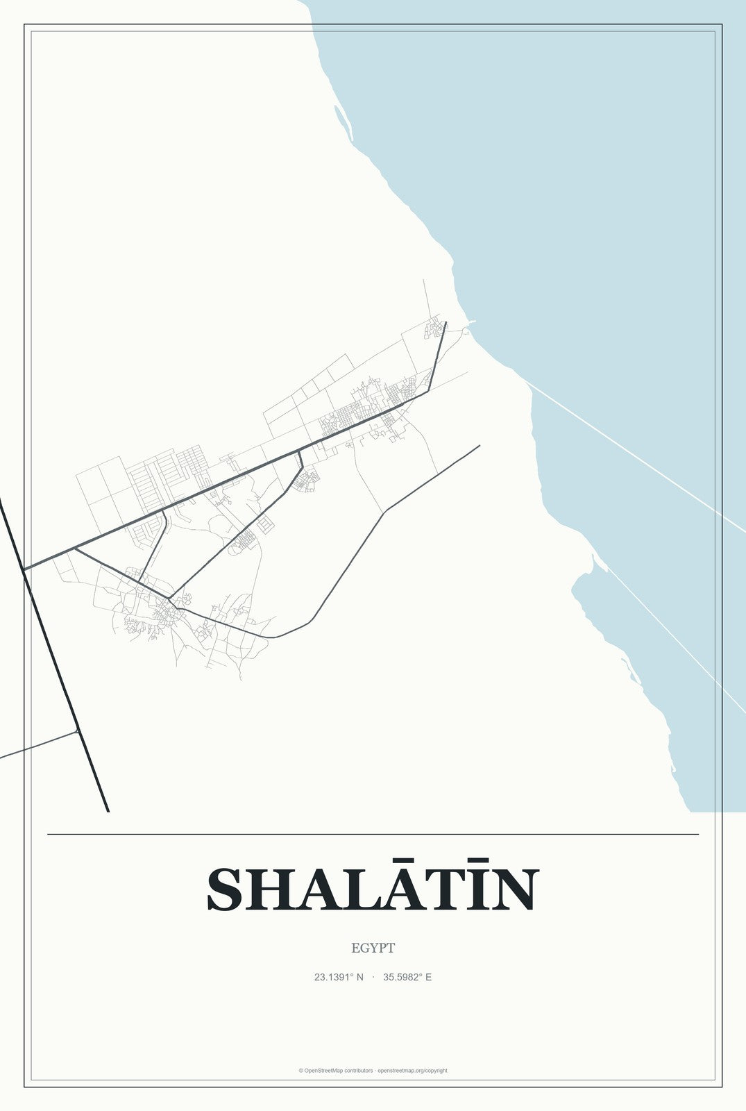 Shalātīn, Egypt City Map Aluminum Sign in Gallery Air style