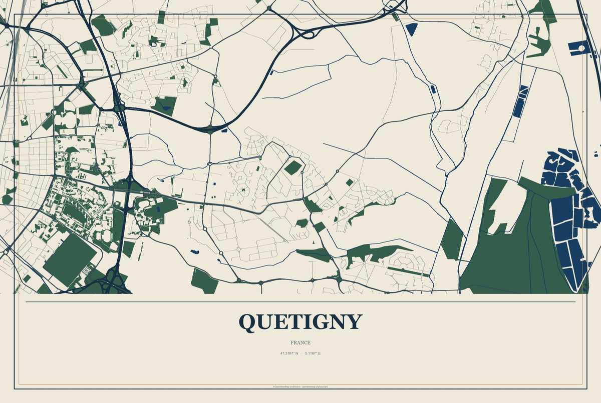 Quetigny, France City Map Aluminum Sign in Coastal Cutout style