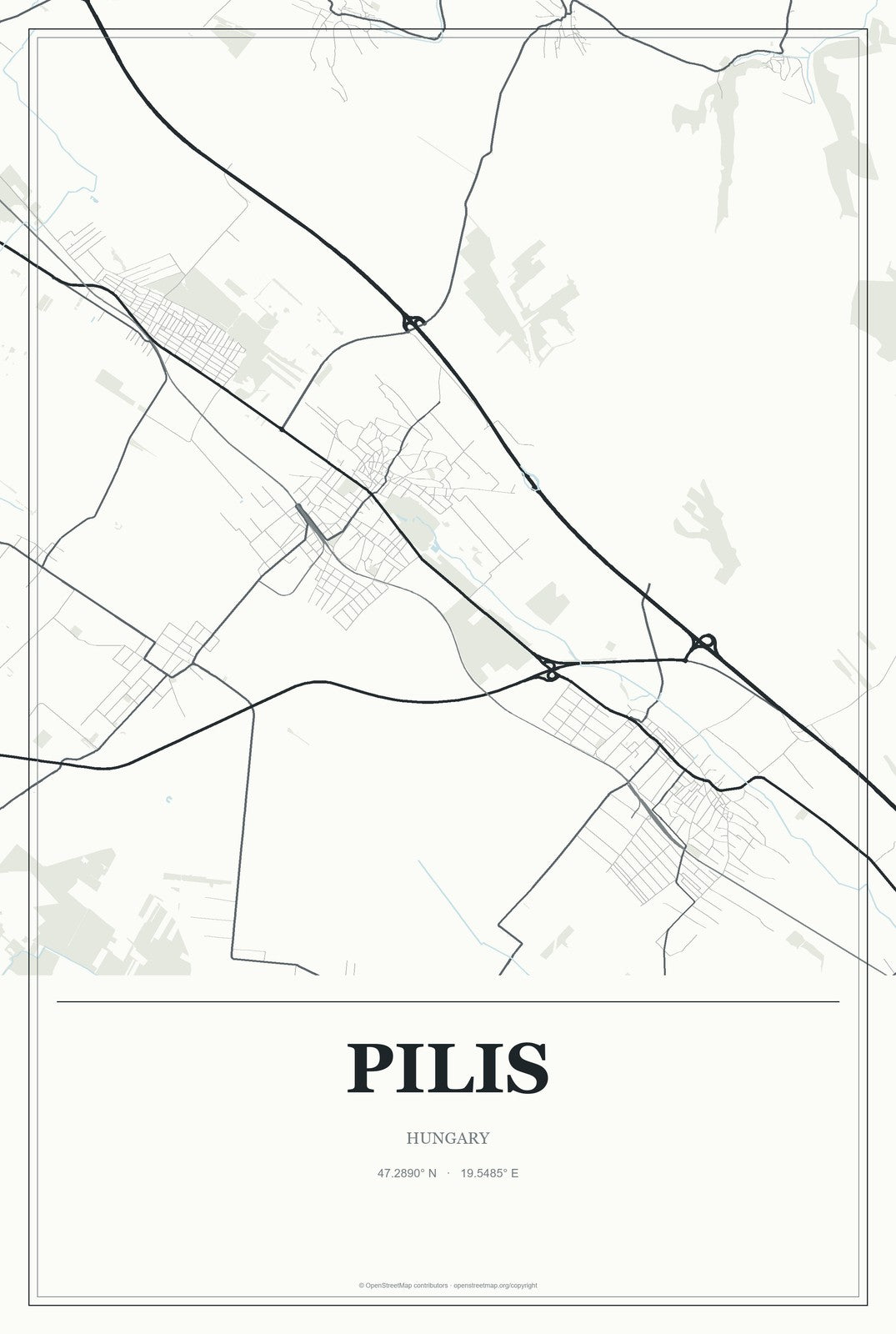 Pilis, Hungary City Map Aluminum Sign in Gallery Air style