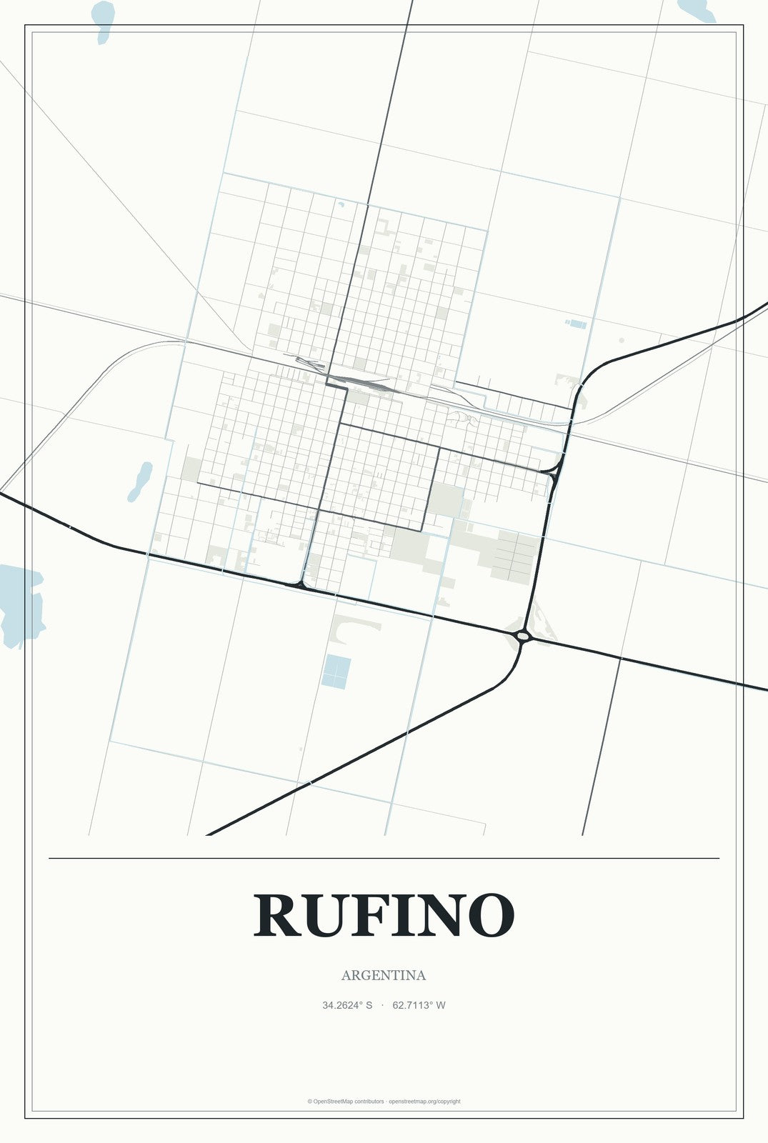 Rufino, Argentina City Map Aluminum Sign in Gallery Air style