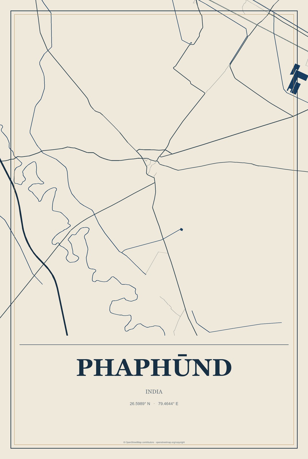 Phaphūnd, India City Map Aluminum Sign in Coastal Cutout style
