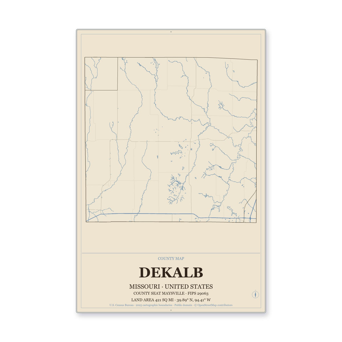 DeKalb County, Missouri Map Aluminum Sign in Heritage Nautical style