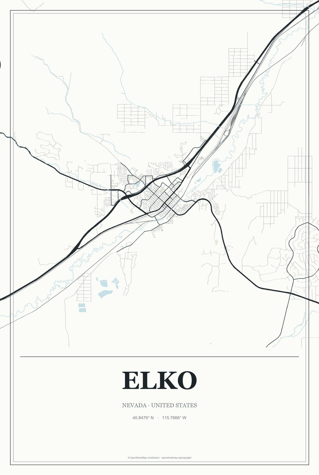 Elko, Nevada City Map Aluminum Sign in Gallery Air style